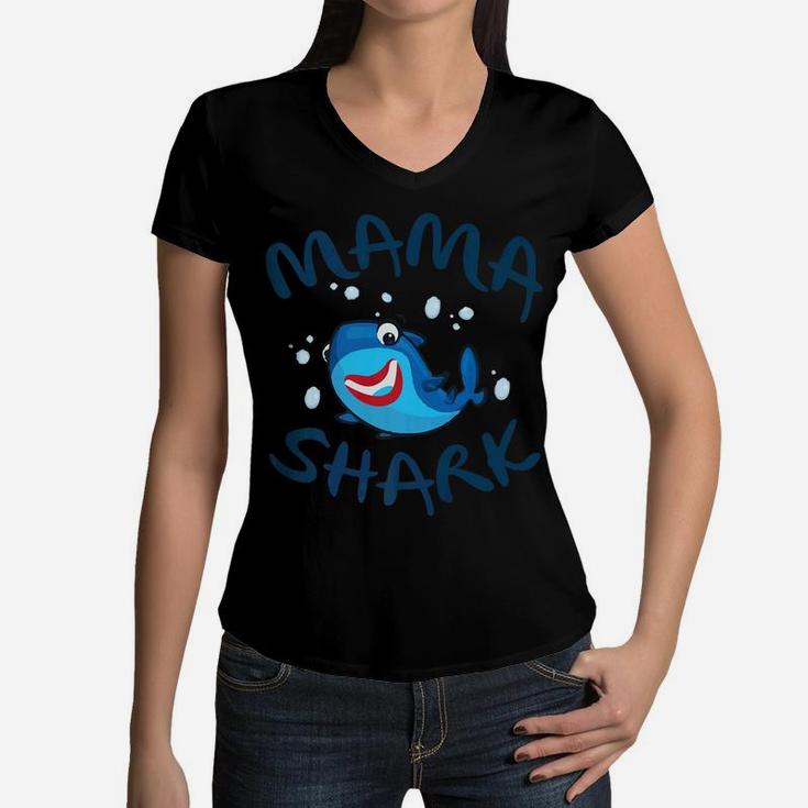 Funny Mama Shark Gift For Mom Fish Shark Lovers Women V-Neck T-Shirt