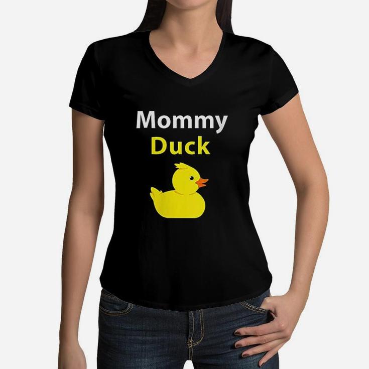Funny Mommy Duck Rubber Women V-Neck T-Shirt