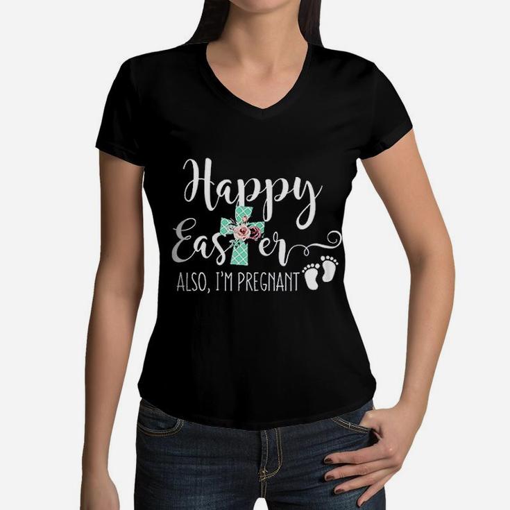 Funny Quote For Expecting Mom Easter Announcement Women V-Neck T-Shirt