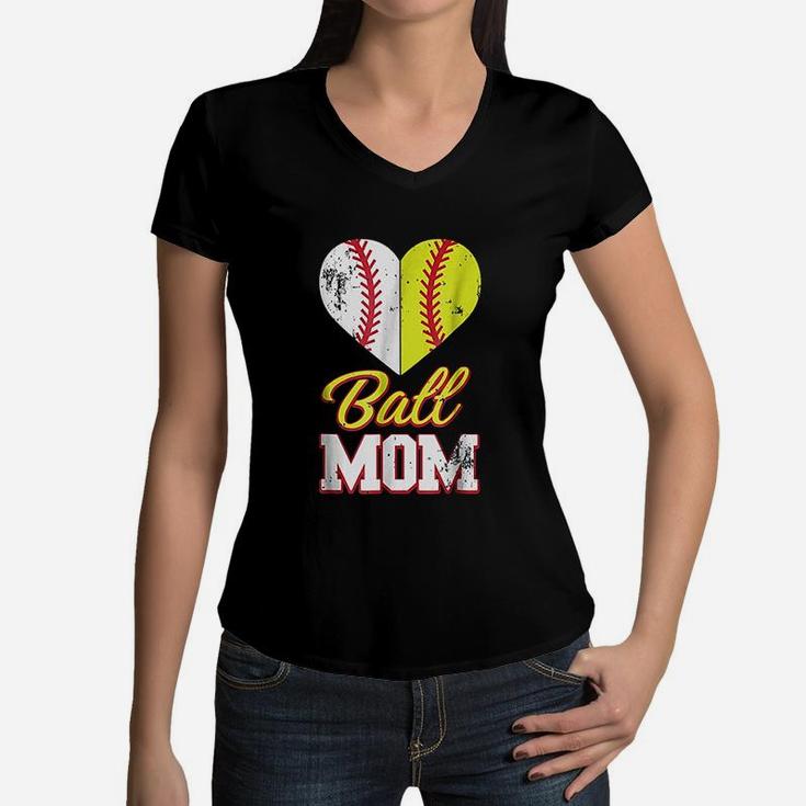 Funny Softball Ball Mom Softball Baseball Women V-Neck T-Shirt