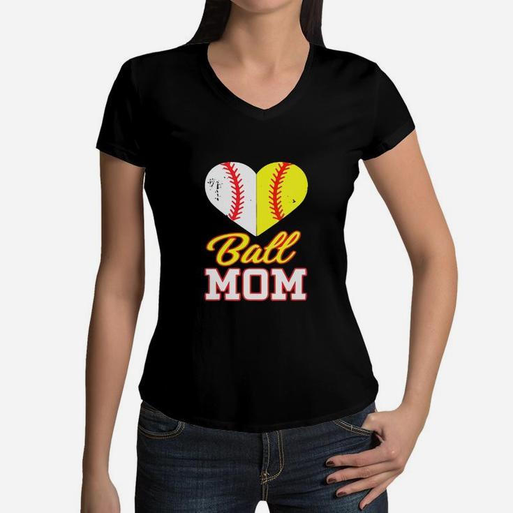 Funny Softball Mom T-shirt Ball Mom Softball Baseball  Women V-Neck T-Shirt