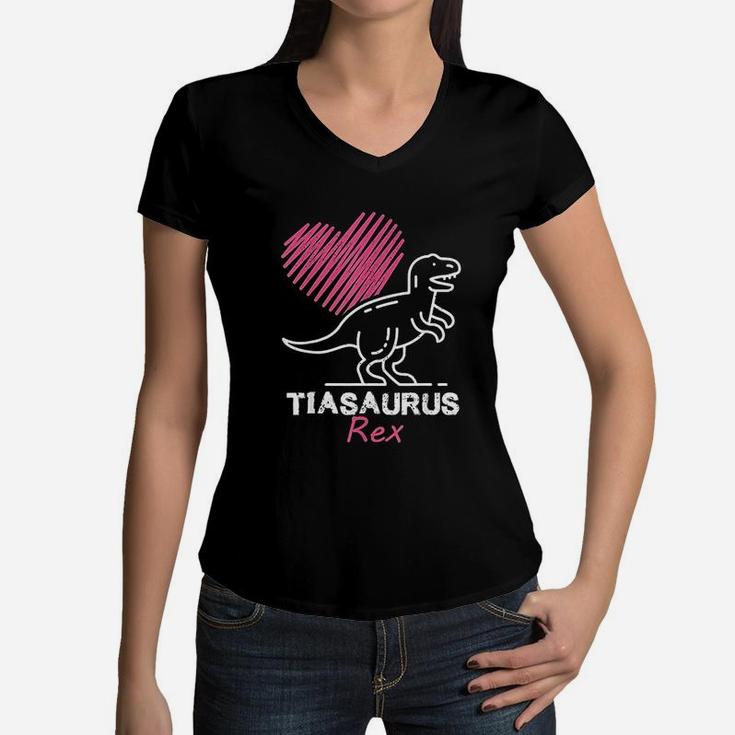 Funny Spanish Mothers Day Auntie Gift Gift Tia Saurus Rex Women V-Neck T-Shirt