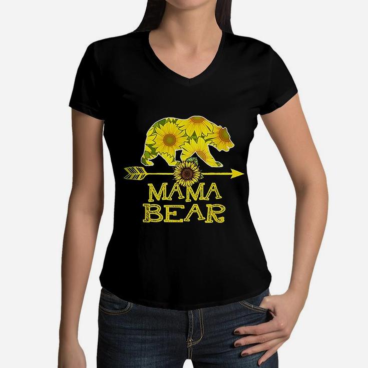 Funny Sunflower Mother Bear birthday Women V-Neck T-Shirt