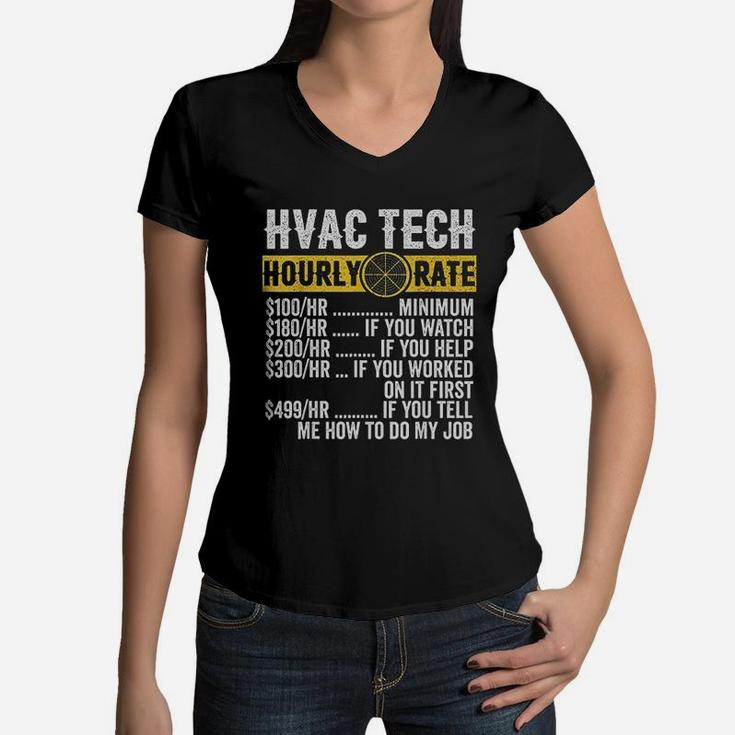 Funny Vintage Hvac Technician Hourly Rate Women V-Neck T-Shirt