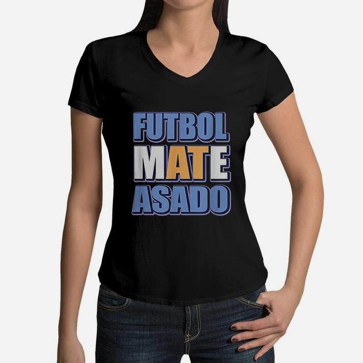 Futbol Mate Asado Funny Vintage Argentina Women V-Neck T-Shirt
