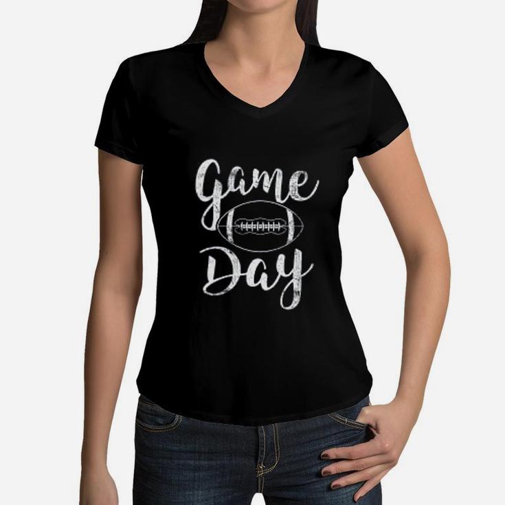 Game Day Football Cute Football Mom Women V-Neck T-Shirt