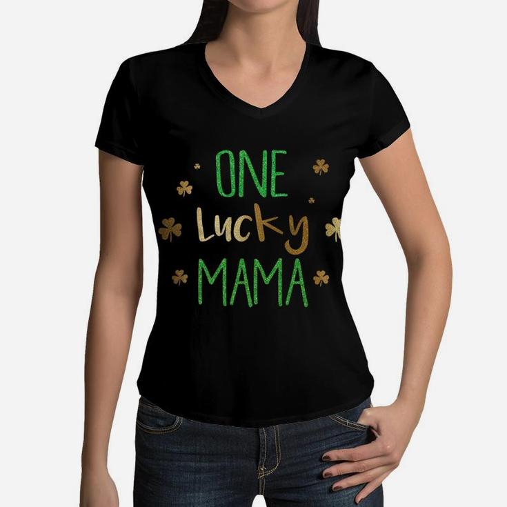 Gold One Lucky Mama St Pattys Day Women V-Neck T-Shirt