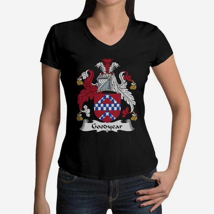 Goodyear Family Crest Coat Of Arms British Family Crests Women V-Neck T-Shirt