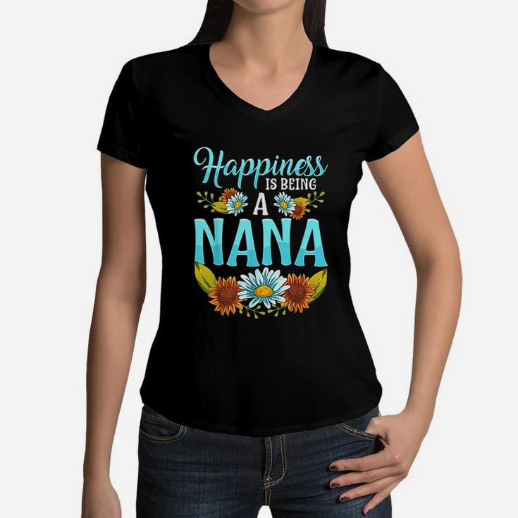 Happiness Is Being A Nana Cute Floral Mothers Day Women V-Neck T-Shirt