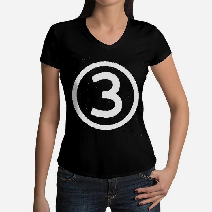Happy Family Clothing Third Birthday Modern Circle Number Three Women V-Neck T-Shirt