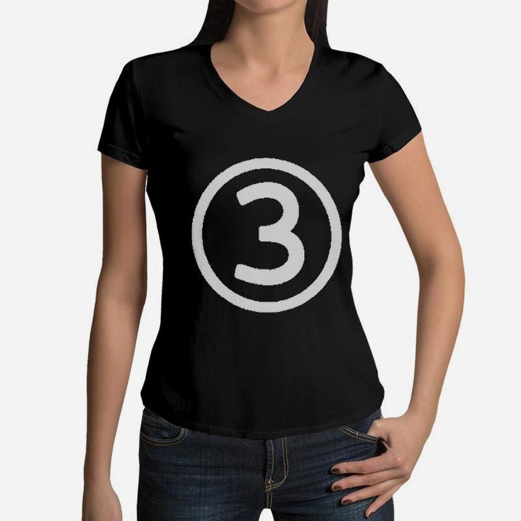 Happy Family Third Birthday Modern Circle Number Three Women V-Neck T-Shirt