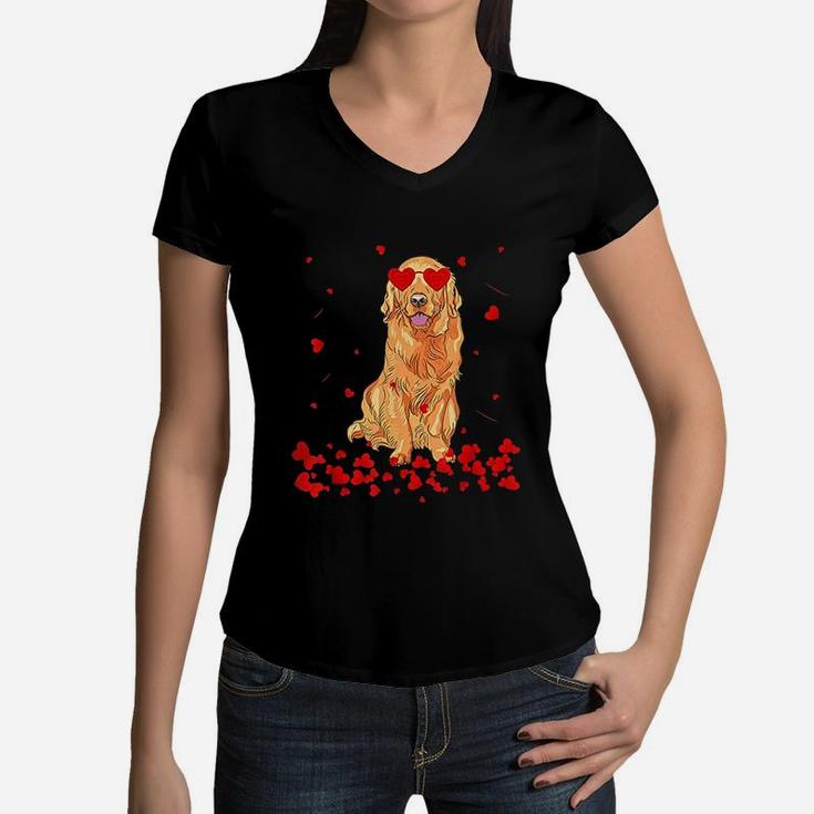Heart Valentines Day Gift Dog Dad Dog Mom Women V-Neck T-Shirt