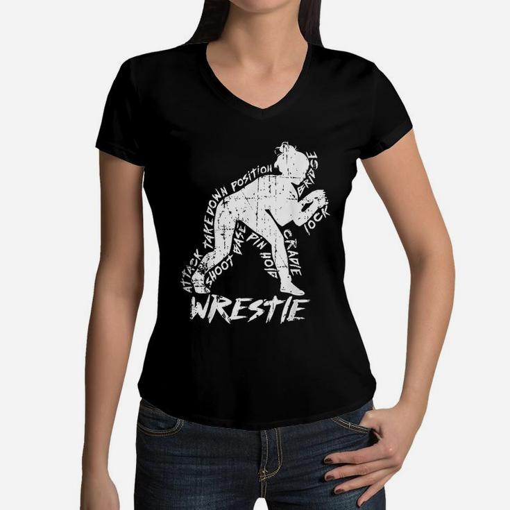 High School Wrestling Mom Dad Gift For Girls Wrestling Women V-Neck T-Shirt