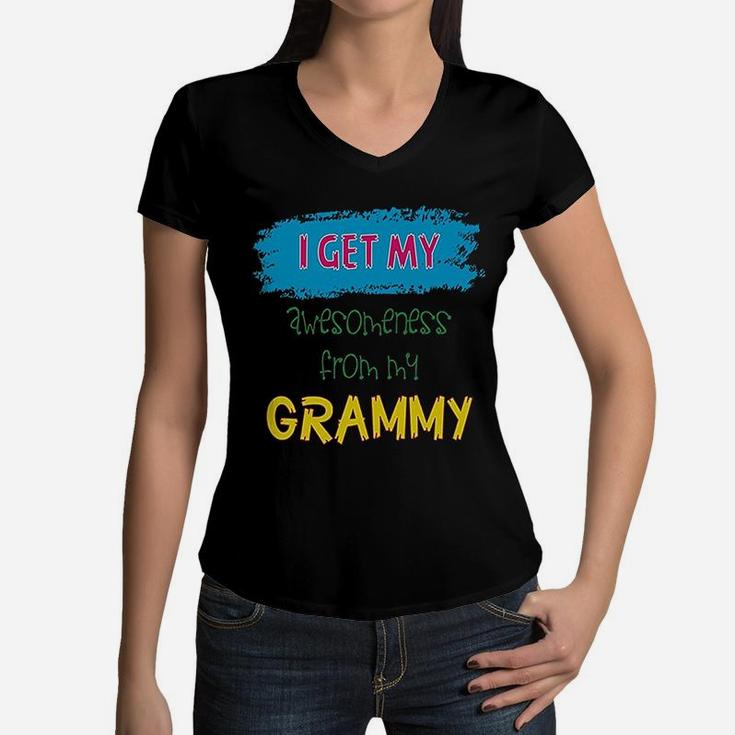 I Get My Awesomeness From Grammy Grandmother Women V-Neck T-Shirt