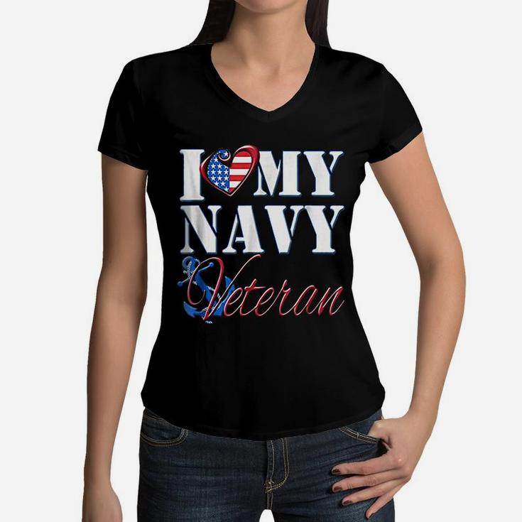 I Love My Navy Veteran Women V-Neck T-Shirt