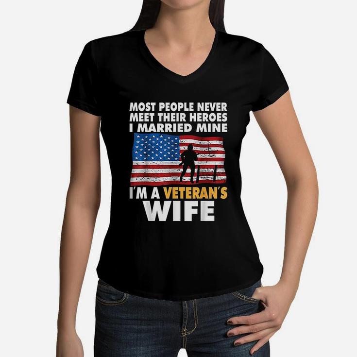 I Married My Hero I Am A Veterans Wife Women V-Neck T-Shirt