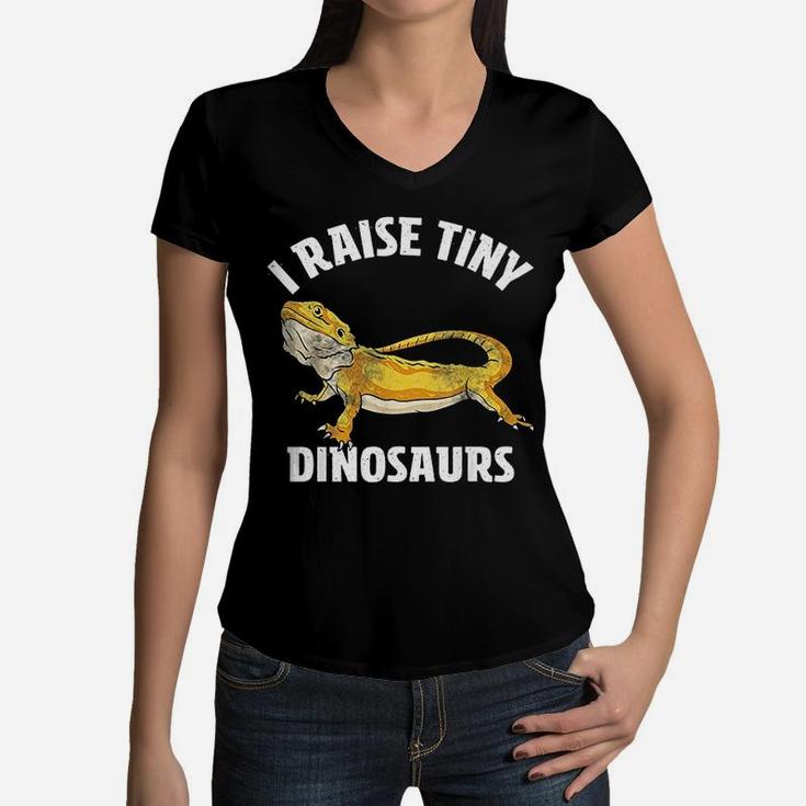 I Raise Tiny Dinosaurs Bearded Dragon Mom Dad Women V-Neck T-Shirt