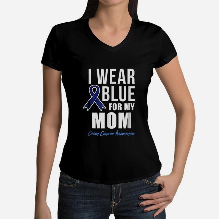 I Wear Blue For My  Mom Women V-Neck T-Shirt