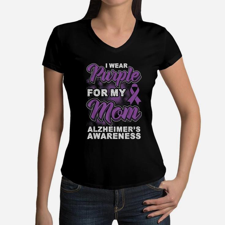 I Wear Purple For My Mom Awareness Gift Women V-Neck T-Shirt