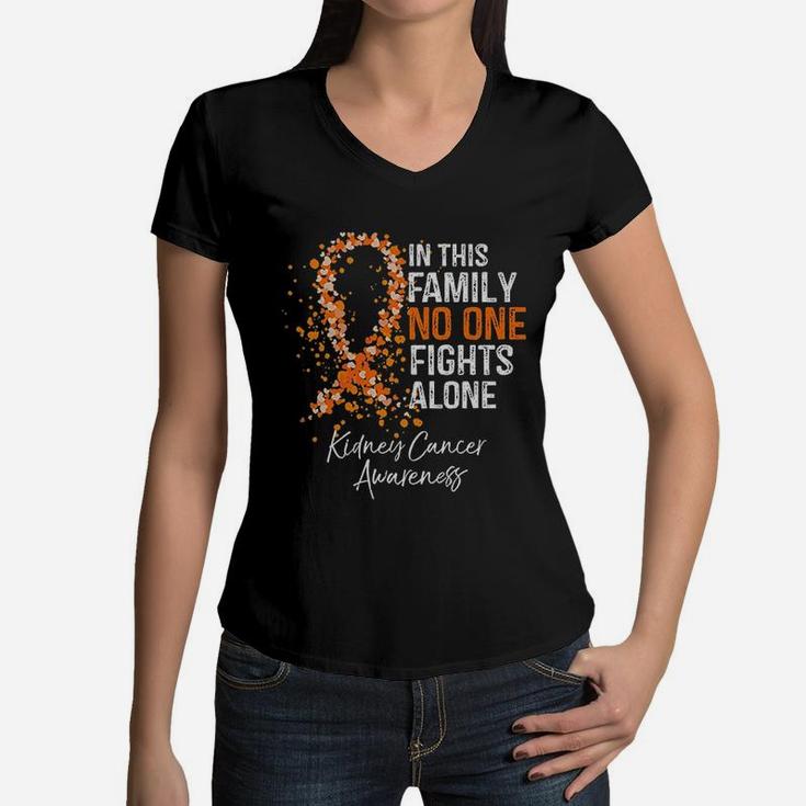 In This Family No One Fights Alone Kidney Women V-Neck T-Shirt