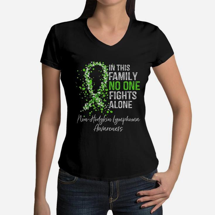 In This Family No One Fights Alone Lymphoma Women V-Neck T-Shirt