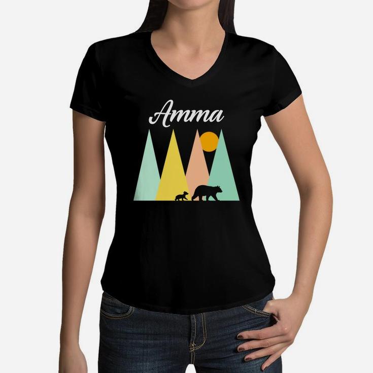 India Mom Mama Bear Amma Tamil One Kid Cub Women V-Neck T-Shirt