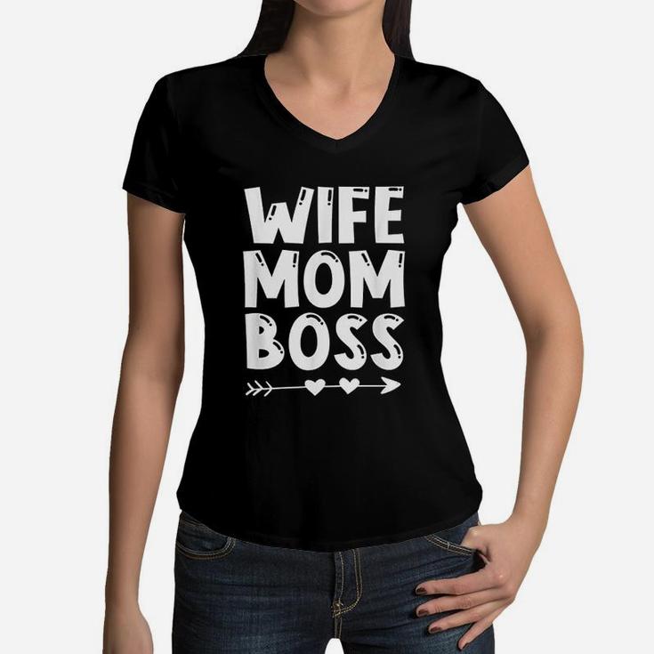 International Womens Day Wife Mom Boss Women V-Neck T-Shirt