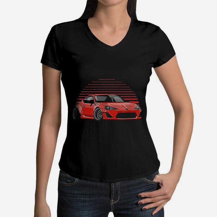 Japanese Automotive Retro Race Wear Vintage Tuning Car Women V-Neck T-Shirt