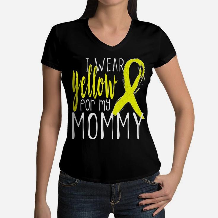 Kids I Wear Yellow Ribbon For My Mommy Kids Youth Women V-Neck T-Shirt