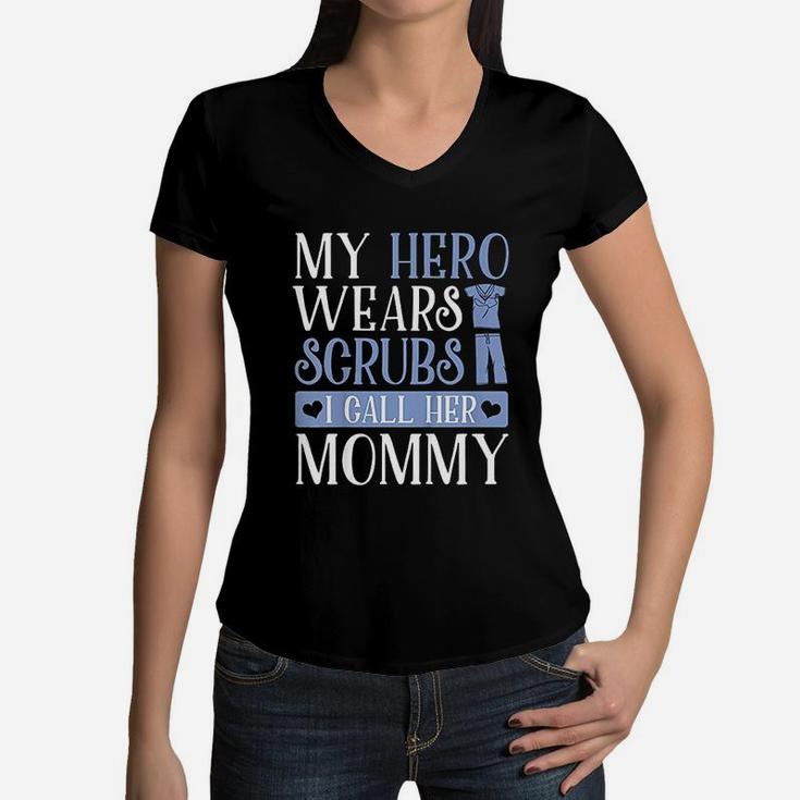 Kids My Hero Wears I Call Her Mommy Adorable Kids Women V-Neck T-Shirt
