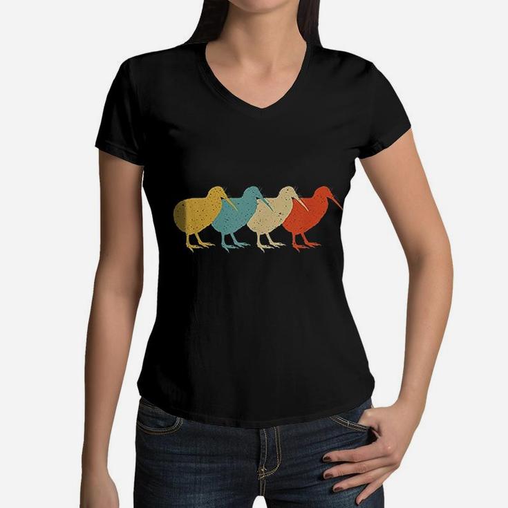Kiwi Vintage Retro Bird Animal Lover Women V-Neck T-Shirt