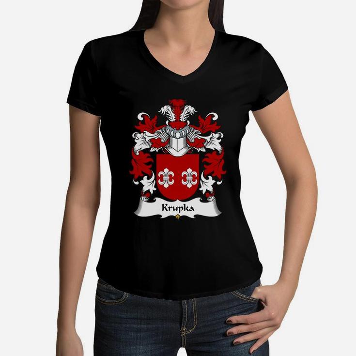 Krupka Family Crest Polish Family Crests Women V-Neck T-Shirt