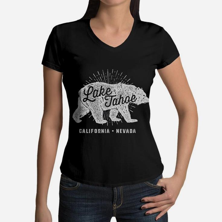 Lake Tahoe Vintage Retro Bear California Nevada Women V-Neck T-Shirt