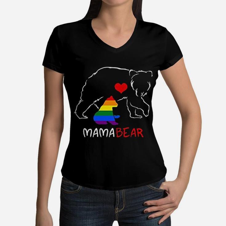 Lgbt Mama Bear Mom Gift Women V-Neck T-Shirt