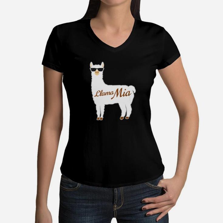 Llama Mia Mama Mia Best Gift For Alpaca Lovers Women V-Neck T-Shirt