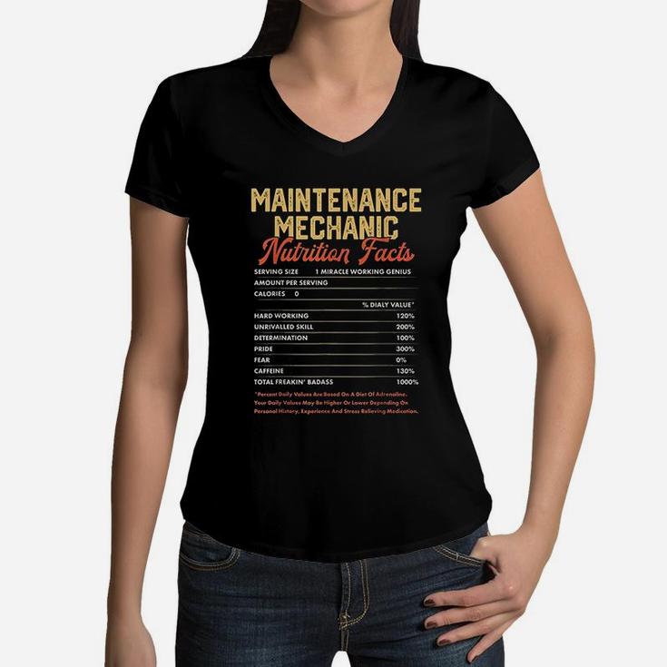 Maintenance Mechanic Nutrition Facts Funny Vintage Women V-Neck T-Shirt