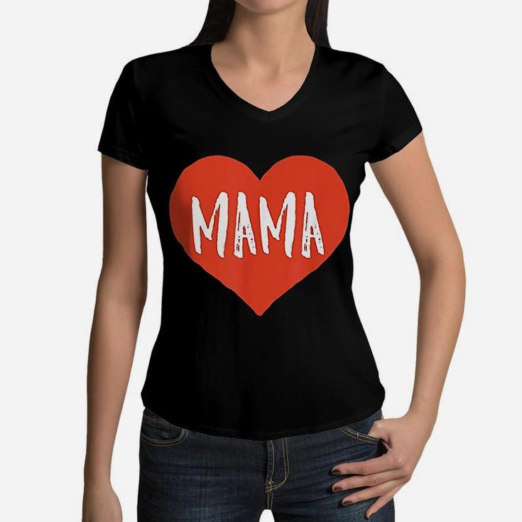 Mama And Mini Heart Matching Valentine Mom Women V-Neck T-Shirt