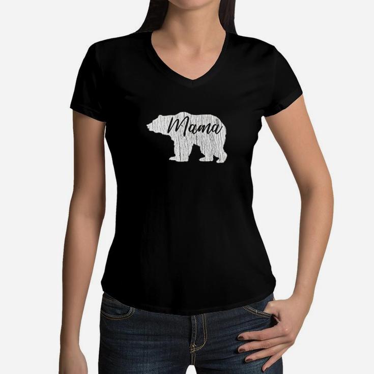 Mama Bear Distressed Mothers Day Women V-Neck T-Shirt