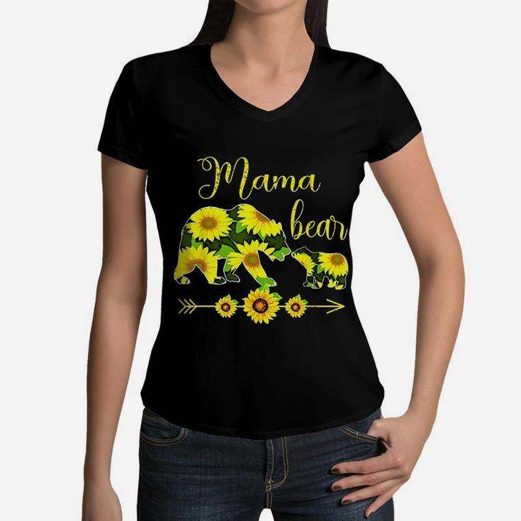 Mama Bear Sunflower Women V-Neck T-Shirt