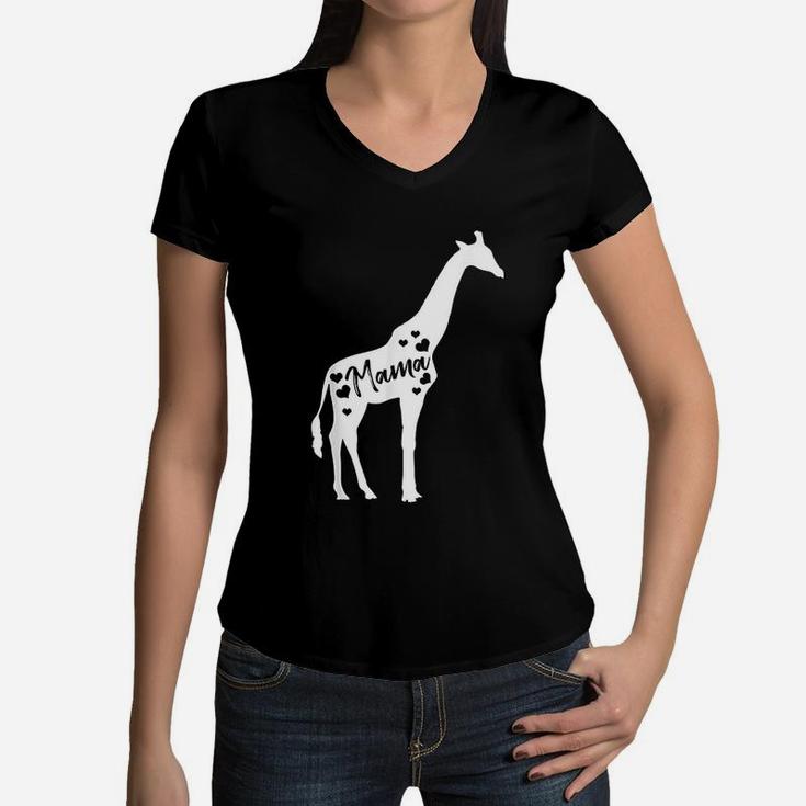 Mama Giraffe Mothers Day Safari Zoo Women V-Neck T-Shirt