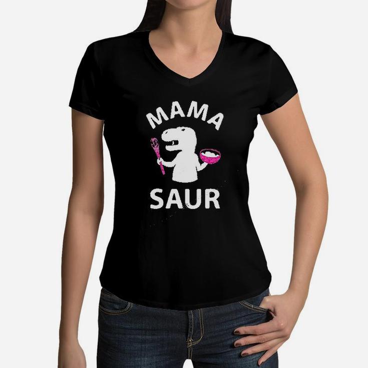 Mama Saur T-rex Mom And Baby Saur Matching Outfit Mommy And Me Matching Set Women V-Neck T-Shirt