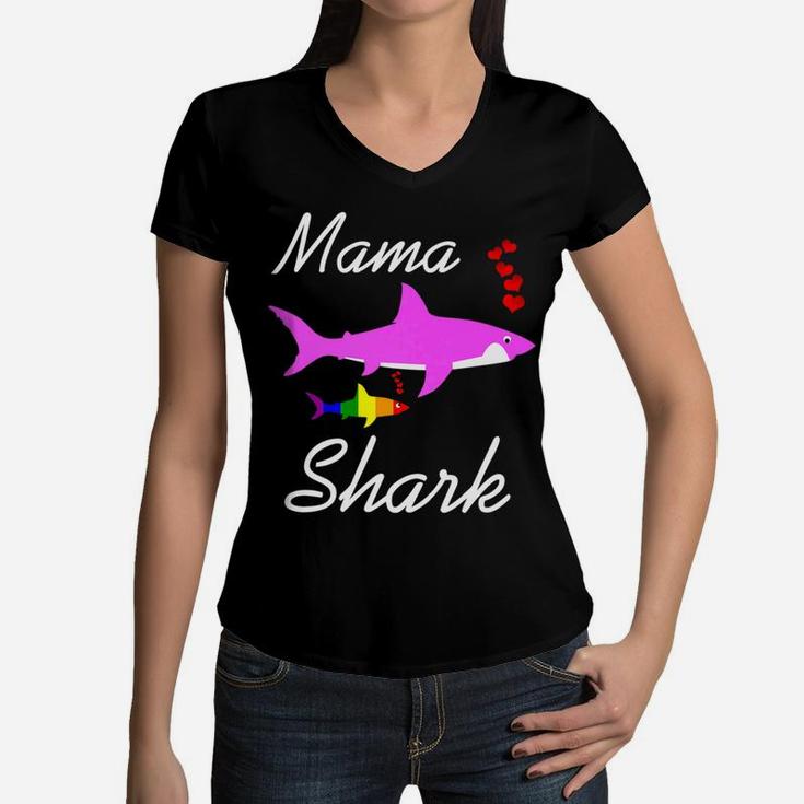Mama Shark Protect Your Lgbt Son Or Daughter Women V-Neck T-Shirt