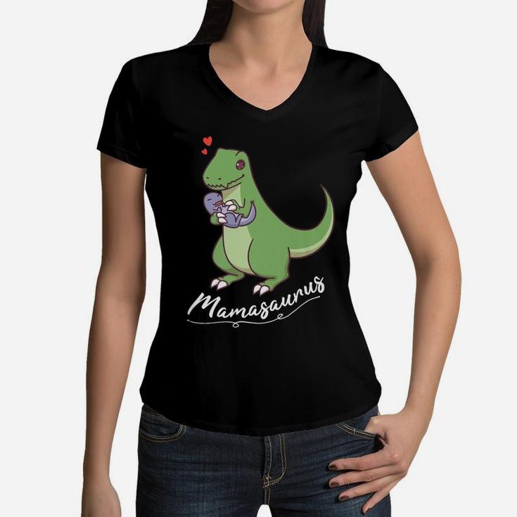 Mamasaurus Rex Mom Trex Mothers Day Dinosaur Pun Women V-Neck T-Shirt