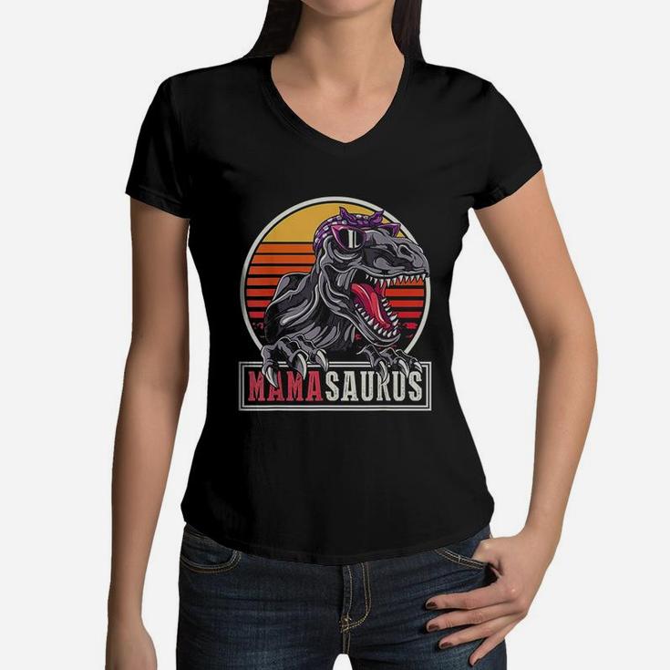 Mamasaurus T Rex Dinosaur Funny Mama Saurus Family Mother Women V-Neck T-Shirt