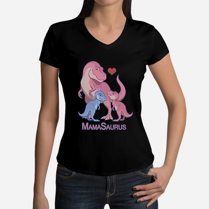 Mamasaurus Trex Mommy Twin Boy Girl Dinosaurs Women V-Neck T-Shirt