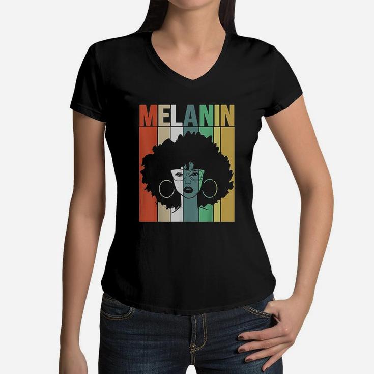 Melanin Vintage Retro Black Afro Woman Queen Women V-Neck T-Shirt