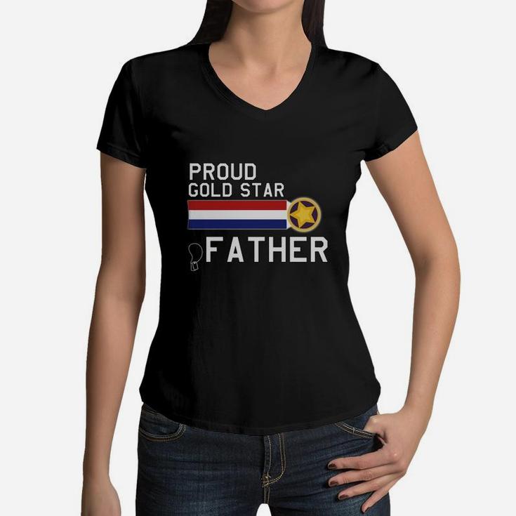 Mens Gold Star Father Proud Military Family Women V-Neck T-Shirt