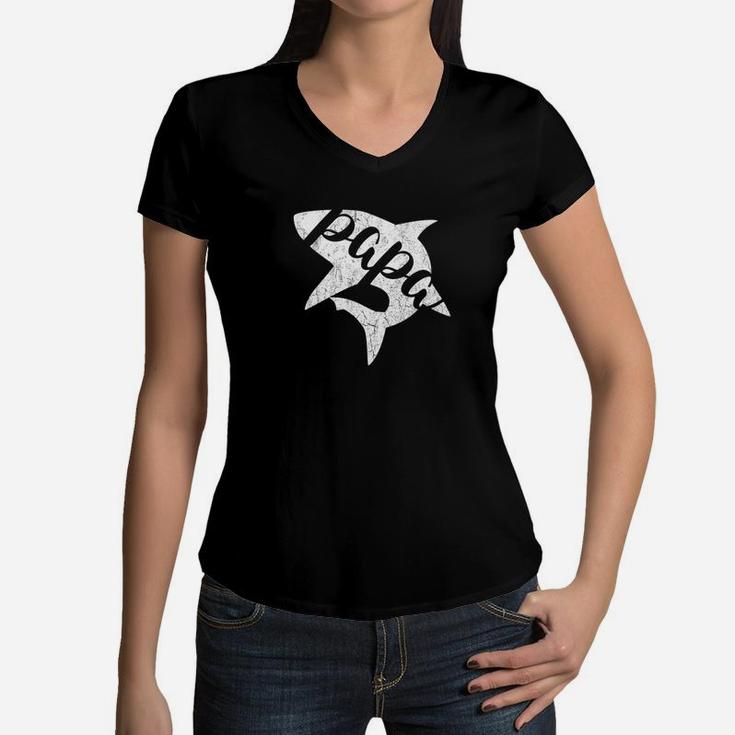 Mens Papa Shark Shirt Matching Family Shirts Shark Family Women V-Neck T-Shirt