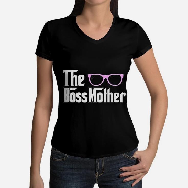 Mini Boss Father Mother Son Daughter Baby Matching Women V-Neck T-Shirt