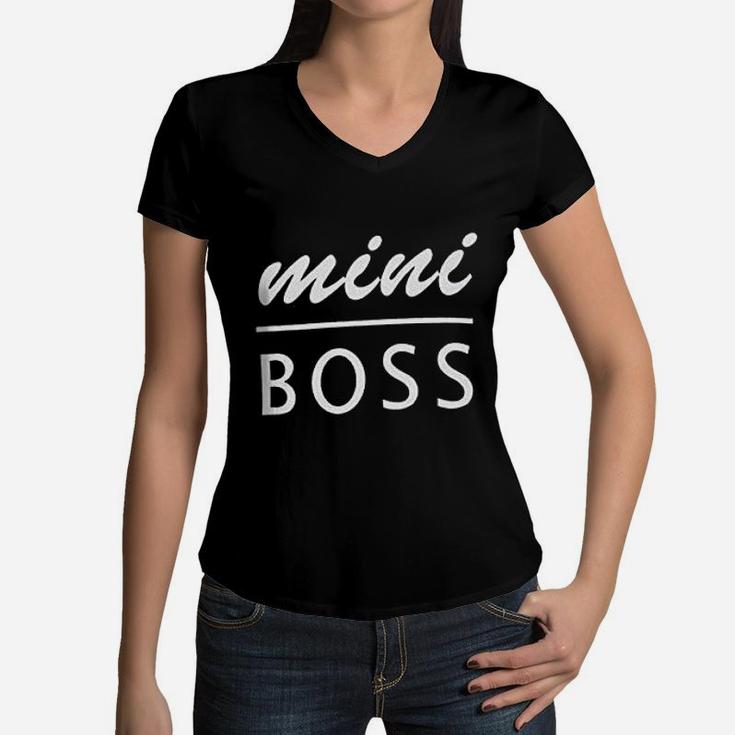Mini Boss Mom Dad Gift Women V-Neck T-Shirt